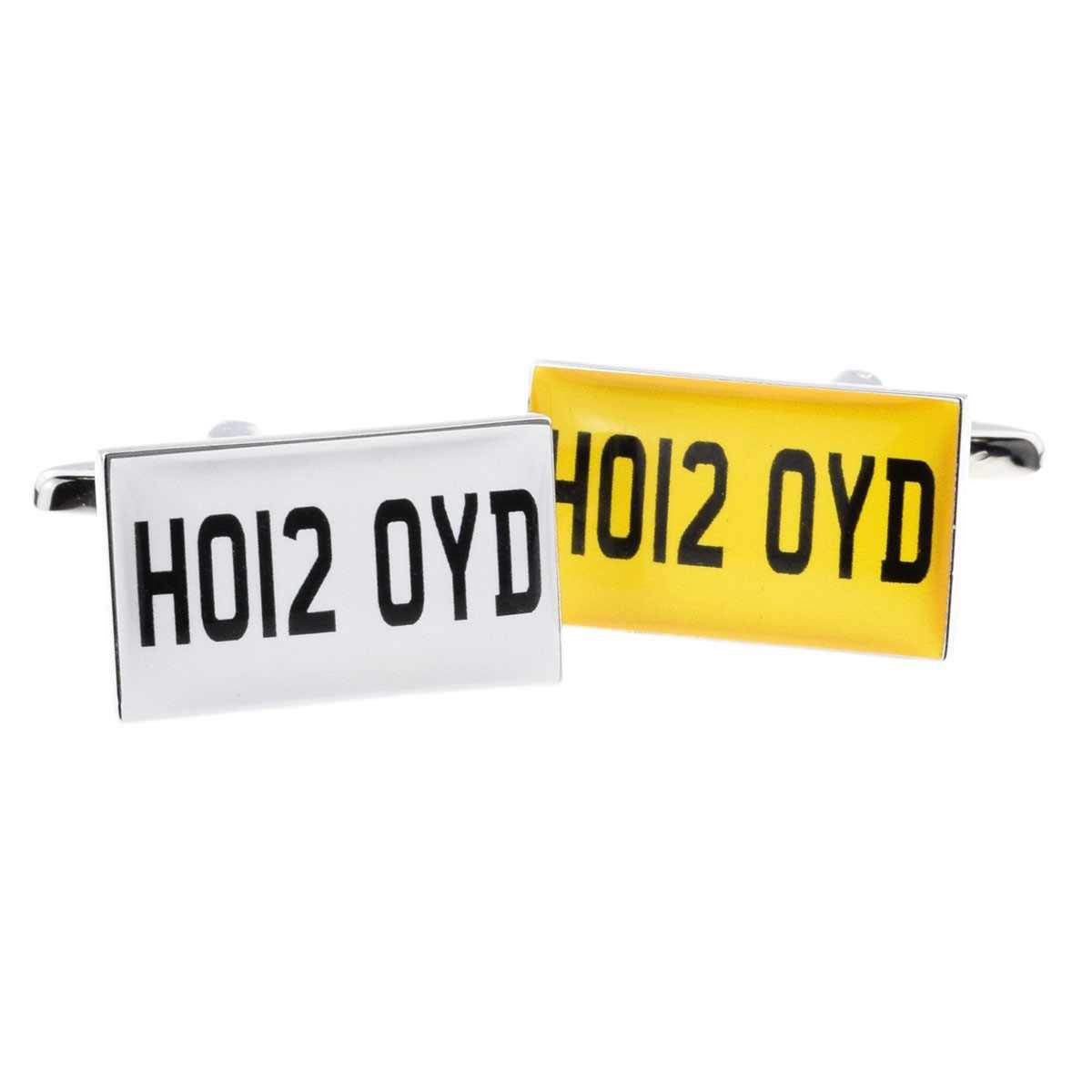 Gtr One White Cufflink & One Yellow Cufflink One Pair Of Personalised Car Number Plate Cufflinks In A Cufflink Box (White & Yellow)