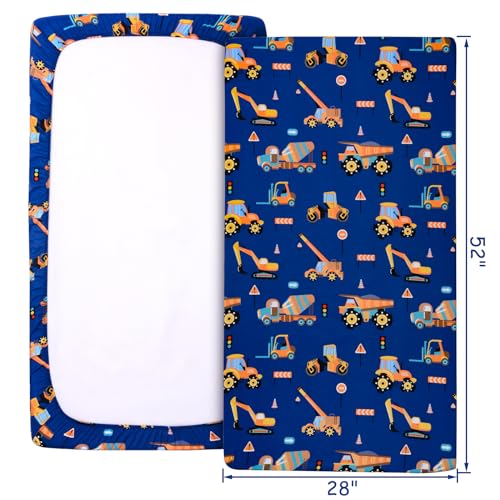 Image of UOMNY Crib Sheet 52x28 Baby Sheet for Boys Breathable Fitted Crib Sheet for Standard Crib and Toddler Mattress Toddler Sheet Engineering Vehicle Blue