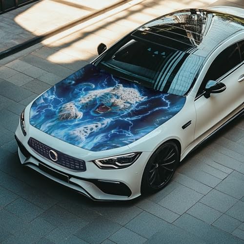 Image of Leopard Flame Design Car Hood Cover for Compact Cars SUV Truck Minivan, 59x39 Inch Stretchable Car Hood Flag Waterproof Automotive Exterior Accessories