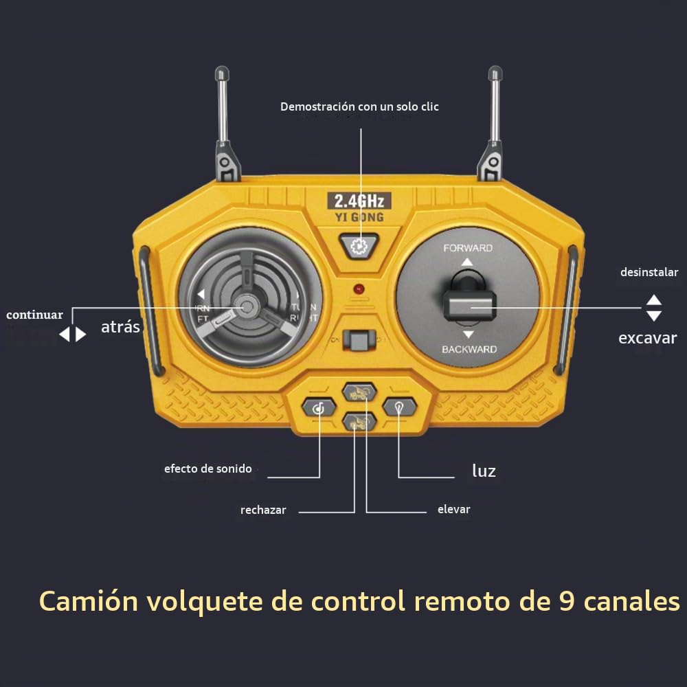Bulldozer Teledirigido para Niños, Juego de Bulldozer de Metal, Coches de Juguete RC con Luces y Efectos de Sonido, Vehículos de Construcción de Juguete, Regalos para Niños y Niñas