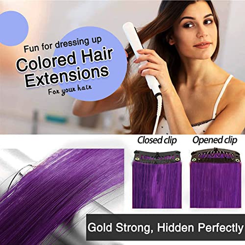 Image of Reusable Coloured Hair Streaks Extensions For Women Hair Coloured Hair Extension For Girls Set of 2 Pcs (Purple)