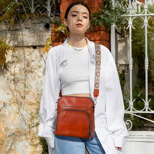 Image of Iswee Leather Crossbody Bags for Women Multi Pockets Medium Shoulder Bag Lightweight Functional Travel Purse