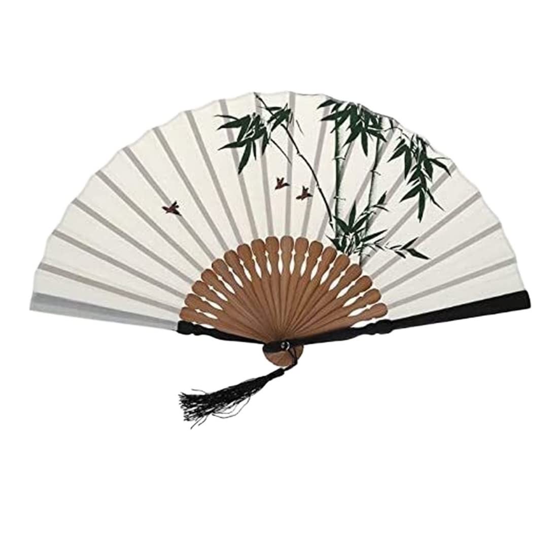 JOHOUSE Handfächer Aus Leinen – Vintage Faltfächer Im Chinesischen Stil, Braun Mit Blumenmuster, Für Tanz & Dekoration