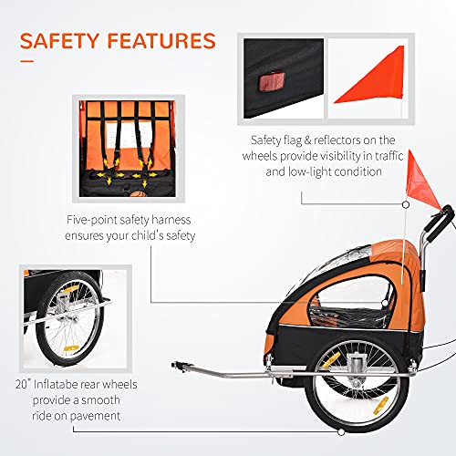 Collapsible Bike Trailer for Kids 2Seater Baby Bicycle Trailer