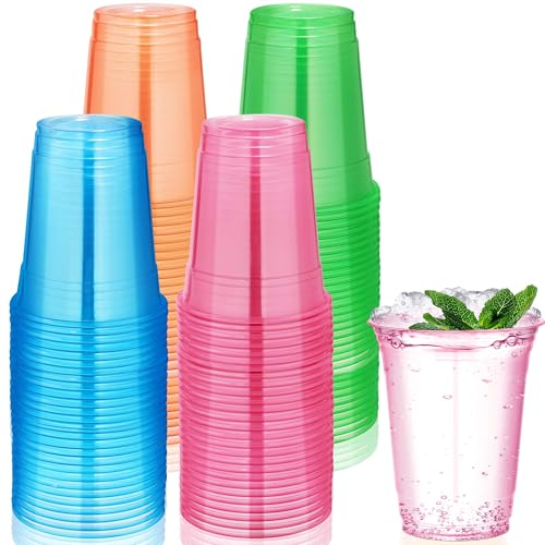 Kochorie 120 Pack 12 Oz Plastic Neon Cups Glowing Party Cups