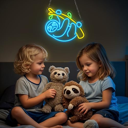 Image of CoolGift Mart Sloth Neon Sign, Sloth Lamp Wall Decor, Dimmable Birthday Party Decorations for Home, Patio, Garden, Bars, Restaurants, Hotels, Stores, Clubs, Ideal Gift for Friends, Family and Kids