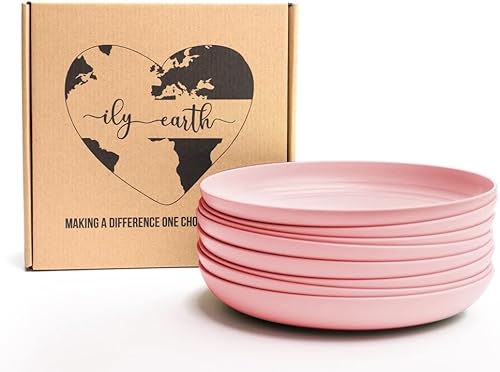 Platos de paja de trigo | Juego de platos rosas de 8 piezas | Platos ligeros | Excelente opción para platos de plástico reutilizables | Platos de