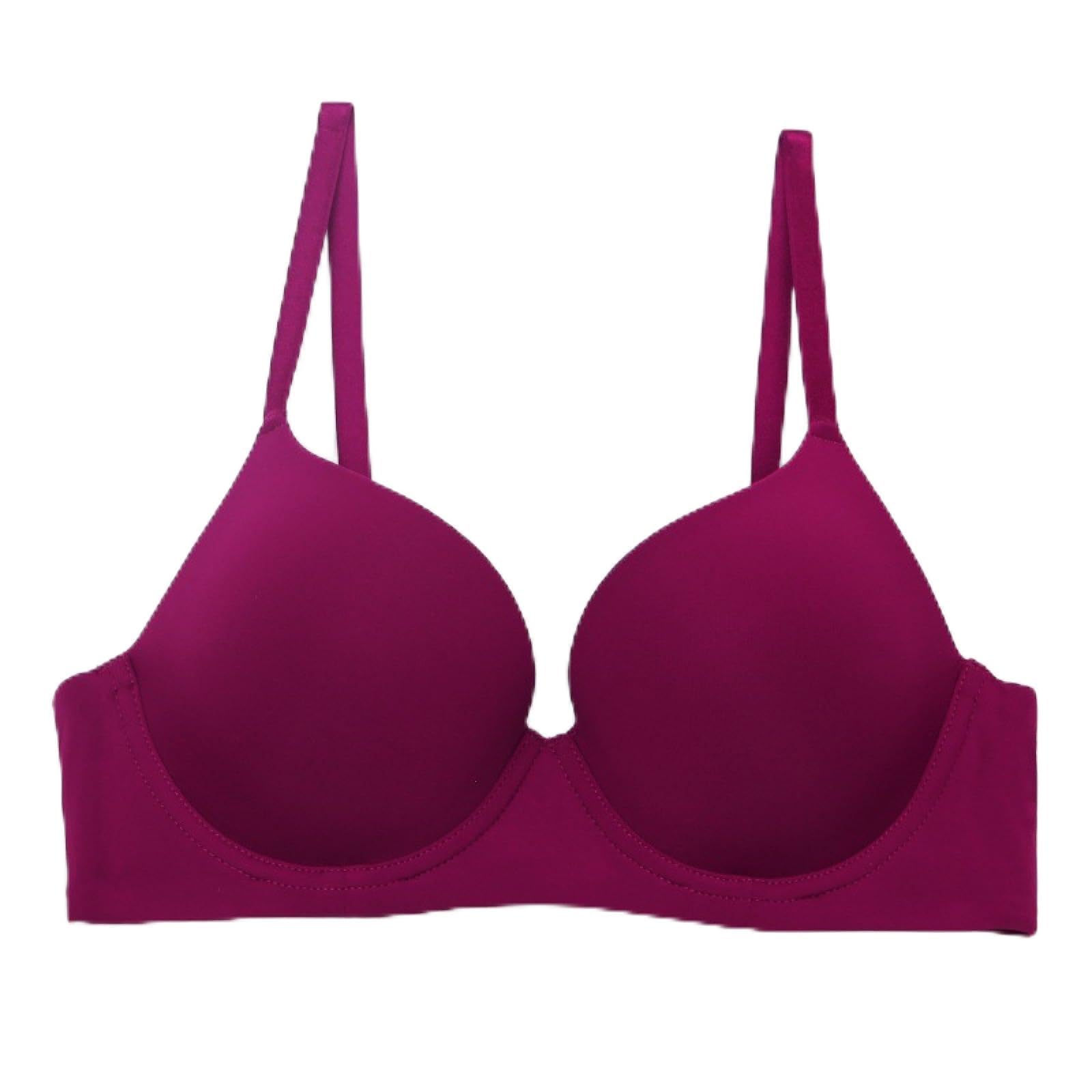 Gdnia Women's Burgundy Push Up Deep V Perfect Underarm-Smoothing Bra Seamless T-Shirt Underwire Plunge Bra