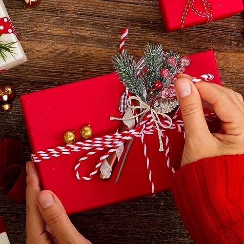 Zeyune 50 Pieces Christmas Floral Picks Christmas Artificial Snowy Berry Picks Stems Small Faux Cedar Pine Needles Branche with Pinecones for Floral Arrangement Wreath Garland Greenery(Red) by Zeyune - Image 5