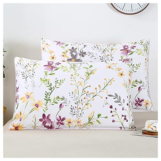 YOU SA Farmhouse Floral Design Pillow Covers Colorful Shabby Flowers Print Pillowcases, Satin Cotton Fabric, Set of 2 (Standard,Color-15)