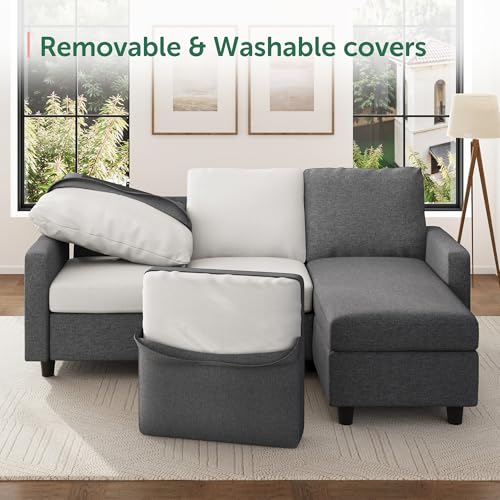 HONBAY Convertible Sectional Sofa, L Shaped Couch with Reversible Chaise, Sectional Couch for Small Space Apartment, Mid Grey by HONBAY - Image 5