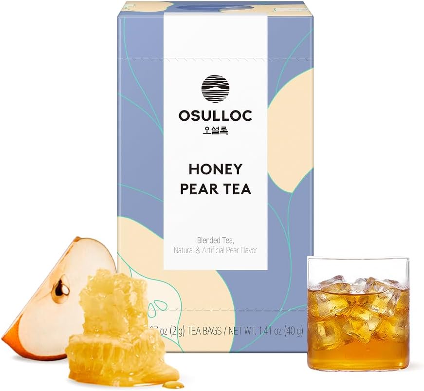 OSULLOC Honey Pear Tea (Sweet Pear & Honey Flavor), Iced tea bags Fruit tea Blend, Premium Teabags from Jeju Island, 20 count