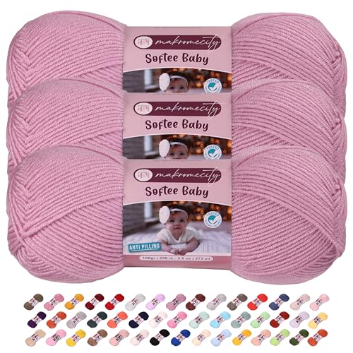 Image of 3 Skeins of Makromecity Softee Baby Yarn,%100 Premium Anti-Pilling Acrylic, 3.5 Oz, 273 yd (100gr /250 mt) Each, Soft Yarn for Crocheting and Knitting (Lilac, 3 Skeins)