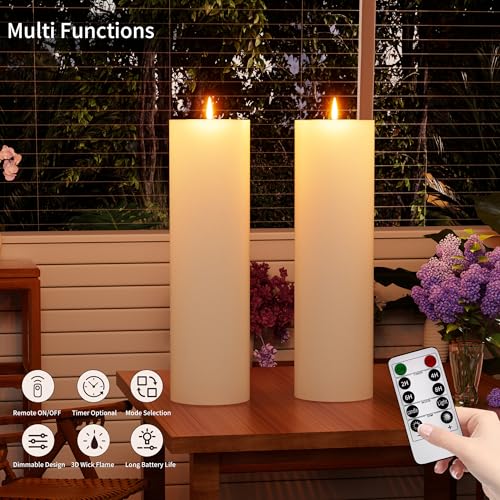 Buthy D0633 14 Inch X 4 Inch Large Outdoor Candles With Timer Waterproof Flickering Led Flameless Candles Battery Operated thumb #4