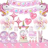 🍭【Perfecto para todas las ocasiones】Haz una fiesta hermosa y memorable con nuestro lindo set de suministros para fiesta de unicornio! es perfecto para las decoraciones de la mesa de la fiesta de cumpleaños de sus niñas,fiesta temática,shower,fiesta cumpleaños,picnics,al aire libre eventos y más...