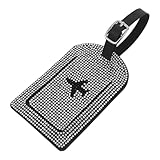 Healvian Gepäckanhänger aus Pu mit Namensschild und Sichtschutz Universeller Kofferanhänger mit Glitzerstein für Damen Reiseetikett für Flugzeug Kreuzfahrt und Zug
