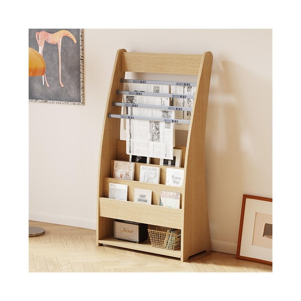 Ljhfg63kuyt Original Wood Newspaper Stand Bookshelf Magazine Newspaper Rack Floor Brochure Journal Storage Information Display Literature Rack