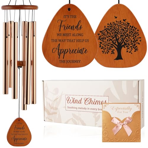 Gifts for Best Friend Women Men 32 Friendship Wind Chimes with Gift Box & Card Sentimental BFF Birthday Gift for Friends Graduation Farewell Moving Away Present Outdoor & Indoor Home Decor