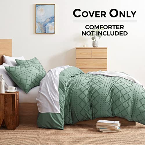 Image of Nestl Boho Bedding Sets & Collections - Boho Duvet Cover Twin, 2 Piece Twin Duvet Cover Set, Double Brushed Green Duvet Cover with Zipper Closure, 1 Duvet Set 68x90 inches and 1 Pillow Sham