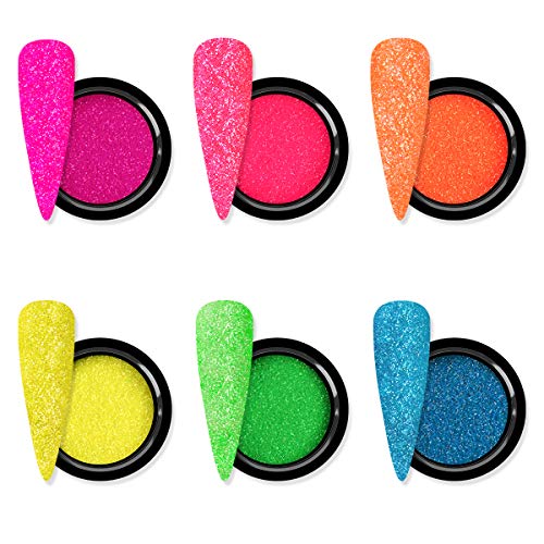 Saviland Neon Glitter Nail Powder - Candy Color Nail Powder 6 Colors DIY Nail Art Decoration Manicure Pigment Set 1