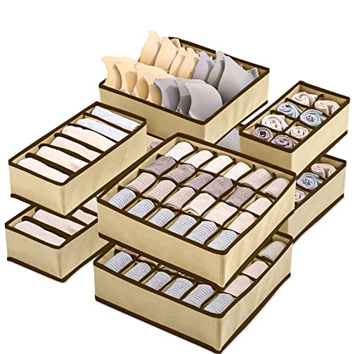 Yidaxing 8 Piezas Organizadores de Cajones para Ropa Interior, Cajas Plegable Organizador de Almacenamiento para Sujetadores, Calcetines, Bufandas, Ropa Interior - Beige
