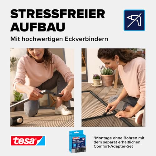 tesa Insect Stop ALU Comfort Fliegengitter für Türen - Insektengitter mit Aluminium-Rahmen & Clear View - Tür Insektenschutz - Anthrazit, 100 cm x 220 cm