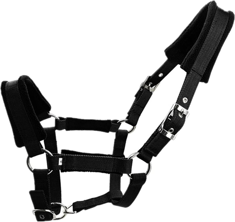 UNISTRENGH Adjustable Horse Halter with Polar Fleece &Spongy-Cushions Padded Horsemanship Rope Halters, Equestrian Horse Riding Headcollar with Satin Hardware