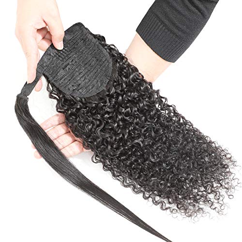 Feelgrace Clip In Ponytail Extension Kinky Curly Human Hair Wrap Around Curly Wavy Ponytails With Magic Paste 10A Real Virgin Brazilian Human Hair Ponytail Hairpiece Fashion Full Hair 16 Inch thumb #1