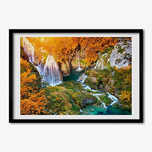 Peinture de cascade d'automne Tulup, tableau déco de grande qualité 70x50 cm avec cadre en bois