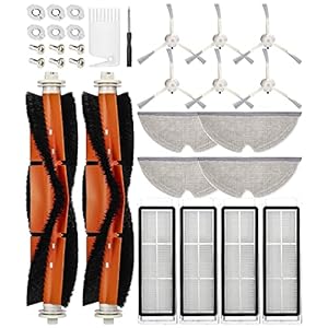 Ersatzteile Zubehör für Xiaomi Roborock Staubsauger S5 Max S50 S51 S55 S6 S6 MaxS60 S65,2 Hauptbürste,6 Seitenbürste,4 Hepa Filter,4 Wischtücher,6 Filterkern,1 Schraubendreher,1 Reinigungsbürste