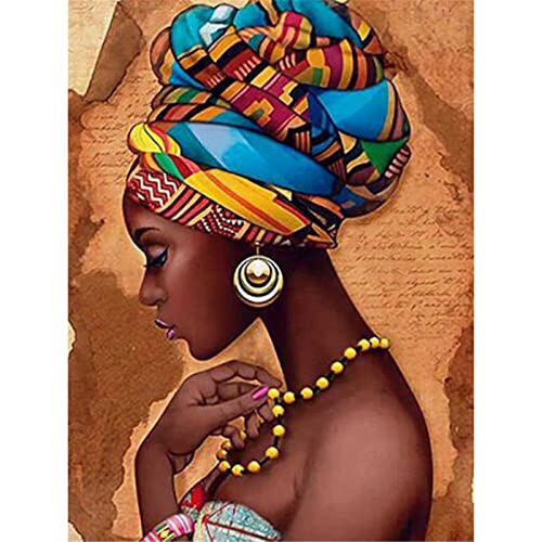 YSCOLOR Diamond Painting 5D Completa Diamante Pintura Redonda Fantasía Mujeres Africanas Mosaico Diamante Bordado Diamante Retrato Fotos 30X40Cm