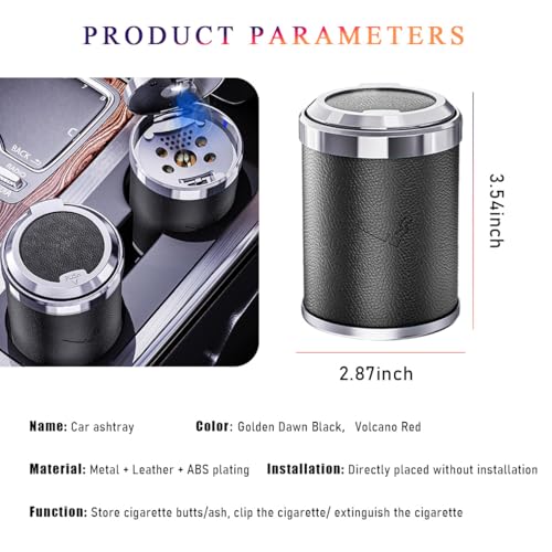 Image of Wevdn Car Ashtray with Lid, Detachable & Portable Stainless Steel Smokeless Ashtrays for Car, Mini Universal Smell Proof Windproof Car Ashtray with LED Blue Light, Car Accessories (Black)