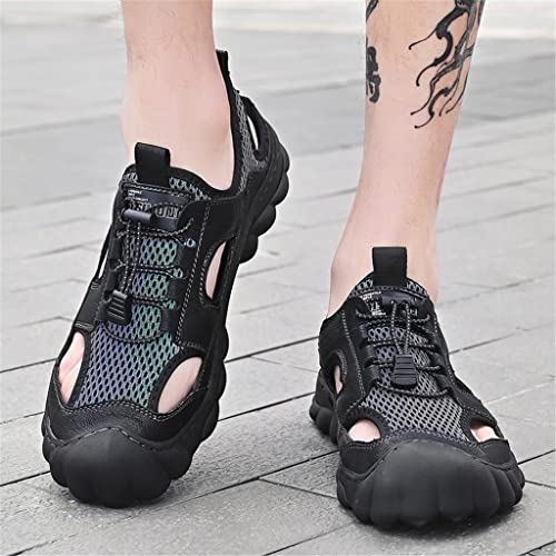 Men's Breathable Sandals Beach Casual Shoes Thick Sole Closed Toe Shoes Hiking Fishing Sandals Men's(D,40 Code)2