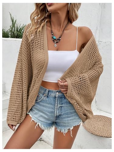 Image of Verdusa Women's Oversized Summer Cardigan Lightweight Sweater Crochet Knit Beach Cover Up Spring Vacation Outfits