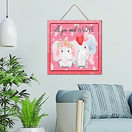 Plaque éléphant en bois vintage All You Need Is Love 30,5 cm pour salon bohème chic