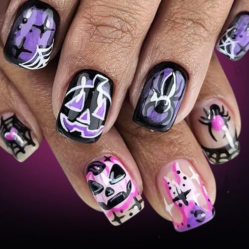 爪のハロウィーンプレスフランスのヒント偽の爪アクリル爪スクエアの偽の爪の接着爪に付着