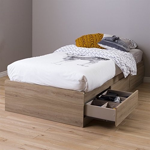 South Shore Fynn Mates Bed With 3 Drawers, Twin, Rustic Oak #TOP1
