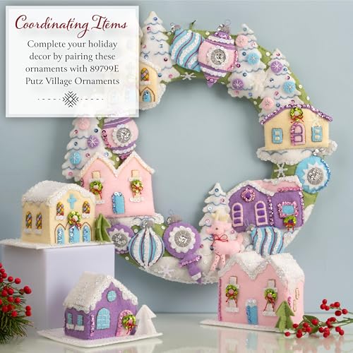 Image of Bucilla Felt Applique Wreath Making Kit, Putz Village, Perfect for DIY Arts and Crafts