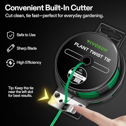Image of VIVOSUN Twist Ties, 164 ft (50m) PE-Coated Green Plant Ties with Cutter, Reusable & Flexible Tomate Ties for Plant Support, Indoor Outdoor Gardening, Cable Management, Home Office Organization
