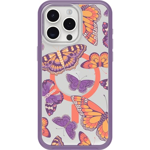 Image of OtterBox iPhone 15 Pro MAX (Only) Symmetry Series Clear Case - BUTTERFLY FLUTTER (Purple), Snaps to MagSafe, Ultra-Sleek, Raised Edges Protect Camera & Screen