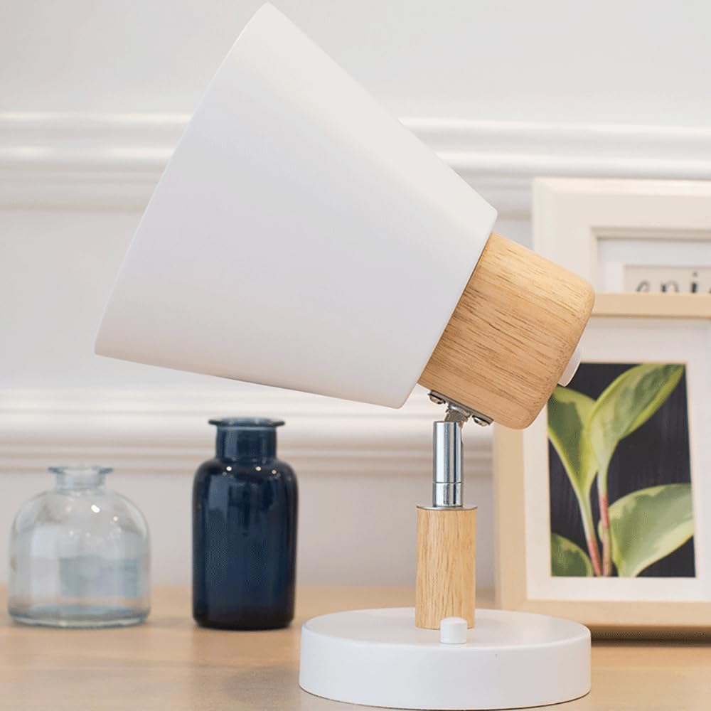 Aplique de pared retro para mesita de noche, aplique de pared de metal blanco con lámpara de madera, lámparas de pared ajustables a 180°, accesorio de iluminación E27, apliques de macarrón nórdic