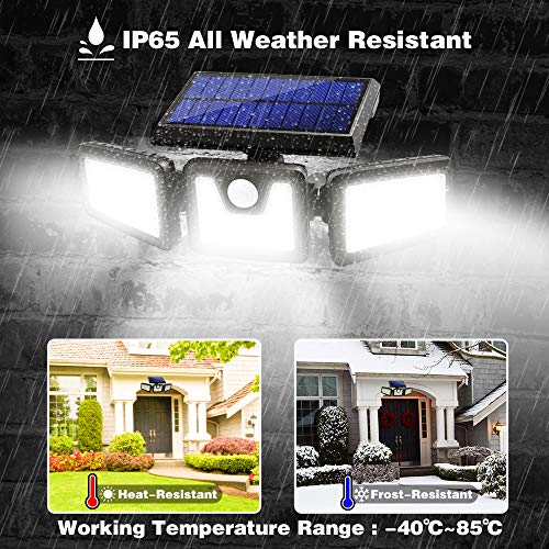 Solar Lights Outdoor, AmeriTop 128 LED 800LM Wireless LED Solar Motion Sensor Lights Outdoor; 3 Adjustable Heads, 270° Wide Angle Illumination, IP65 Waterproof, Security LED Flood Light (Daylight)