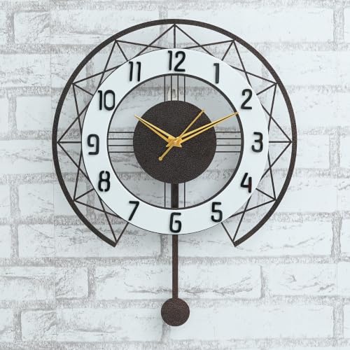 Image of Decorative Metal Wall Clock with Pendulum for Living Room | Modern Stylish Wall Clock for Bedroom, Hall, Office & Home Decor | Luxury Designer Analog Wall Clock (Antique Copper 18 Inch)