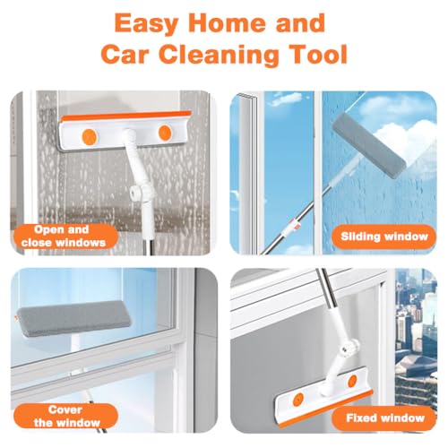 Image of HASTHIP 51'' Window Cleaning Tool with Scraper & Microfiber Head - 2-in-1 Multifunctional Window Glass Cleaning Tools, 180 Rotatable Head for High Windows, Shower Glass, Car Windshield-Yellow