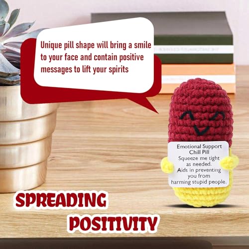 Image of Wine Red Pill Crochet,Handmade Capsule Knitted with Inspirational Card, CNA Nurse Appreciation Keepsake for Doctors, Pharmacists, RN, LPN, Office Decor & Nurse Appreciation Events