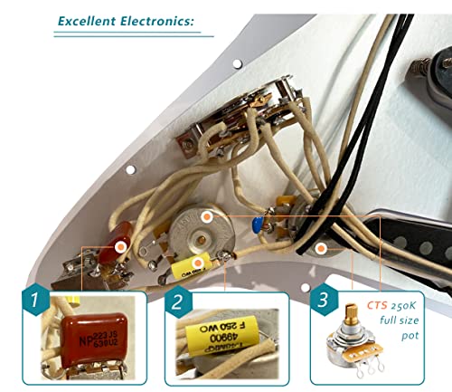 Lamsam Prewired Pickguard Compatible With 11 Holes Stratocaster Style Guitars, Loaded Alnico V Single Coil Pickups, 5-Way Pickup Blade Switch Cts Pots Push Pull Potentiometer, White #TOP3
