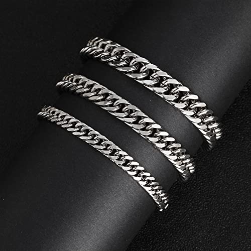 Ritach Cuban Link Silver Bracelet For Men Sturdy Stainless Steel Chain Bracelet Set For Dad Boyfriend Husband #TOP5