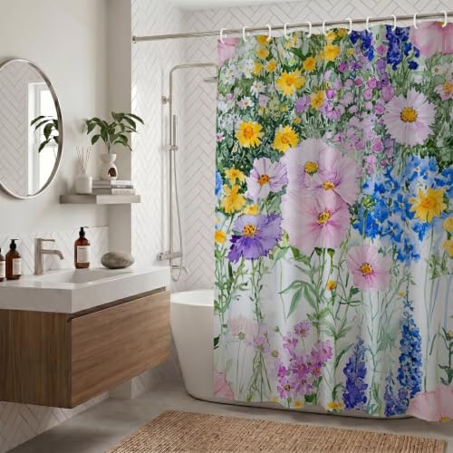Rideau de douche imperméable et lavable 180x200 fleurs sauvages - 2