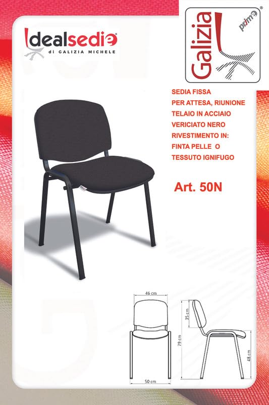 GALIZIA PRIME - Sedia Scrivania Senza Rotelle con Telaio Nero, Sedia Ufficio Senza Ruote Comoda, Impilabile, Sedie per Sala d'Attesa, Sala Riunioni, Conferenze (Finta Pelle - Nero)