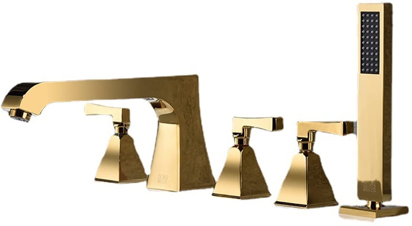 Rubinetto per vasca da bagno, Set di cinque pezzi lato cilindro caldo e freddo, rubinetto europeo a cinque fori allungato in oro in titanio, set doccia, rubinetto per vasca romana, rubinetti per vasca